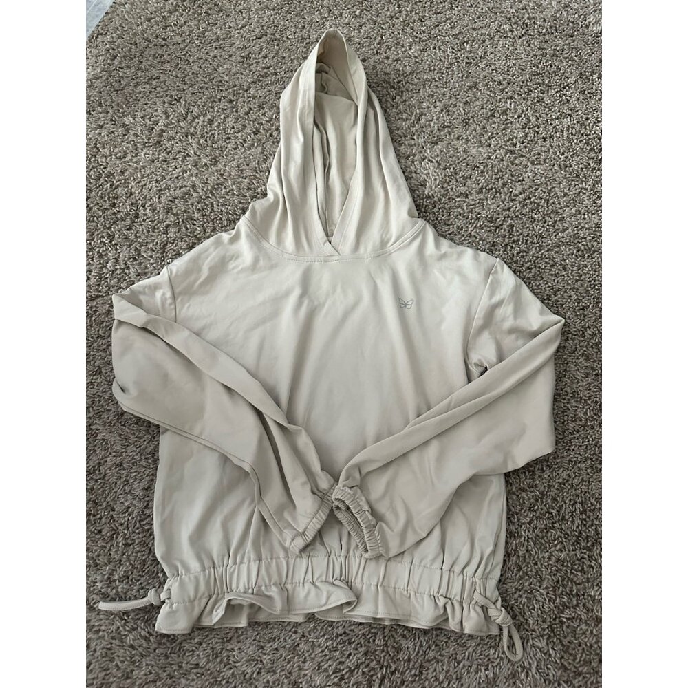 Sweet Butterfly Girl Biege Elastic Wasit Knit Hoodie Size Medium (10-12) Stretch